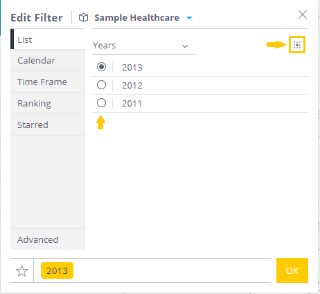 single select filter