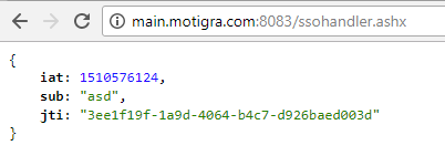 Browser showing the JWT payload as a JSON object returned by the handler