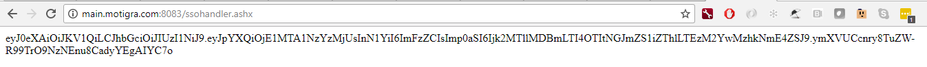 Browser showing the encoded JWT token string returned by the SSO handler