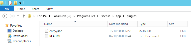 Sisense plugins folder location on Windows, under the app directory