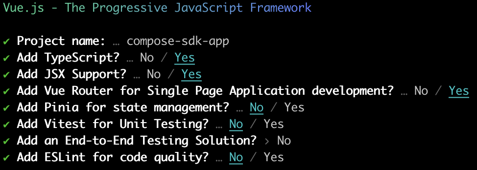 Vue create new project